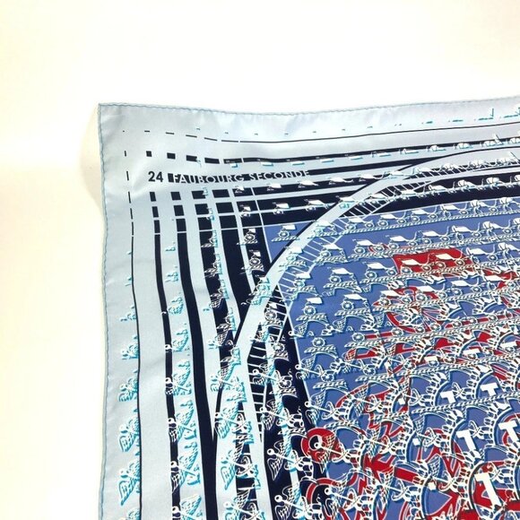 HERMES Carre90 24 FAUBOURG SECONDE Ginza Store 10th Anniversary Scarf silk blue - Picture 4 of 11